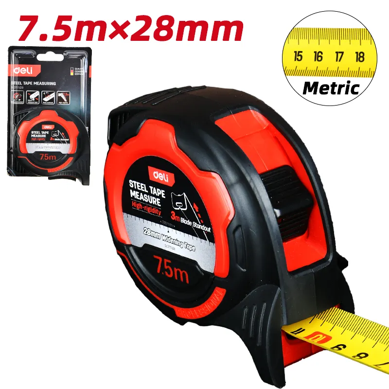 Deli EDL377528 Стальная рулетка 7.5m*28mm красная+черная