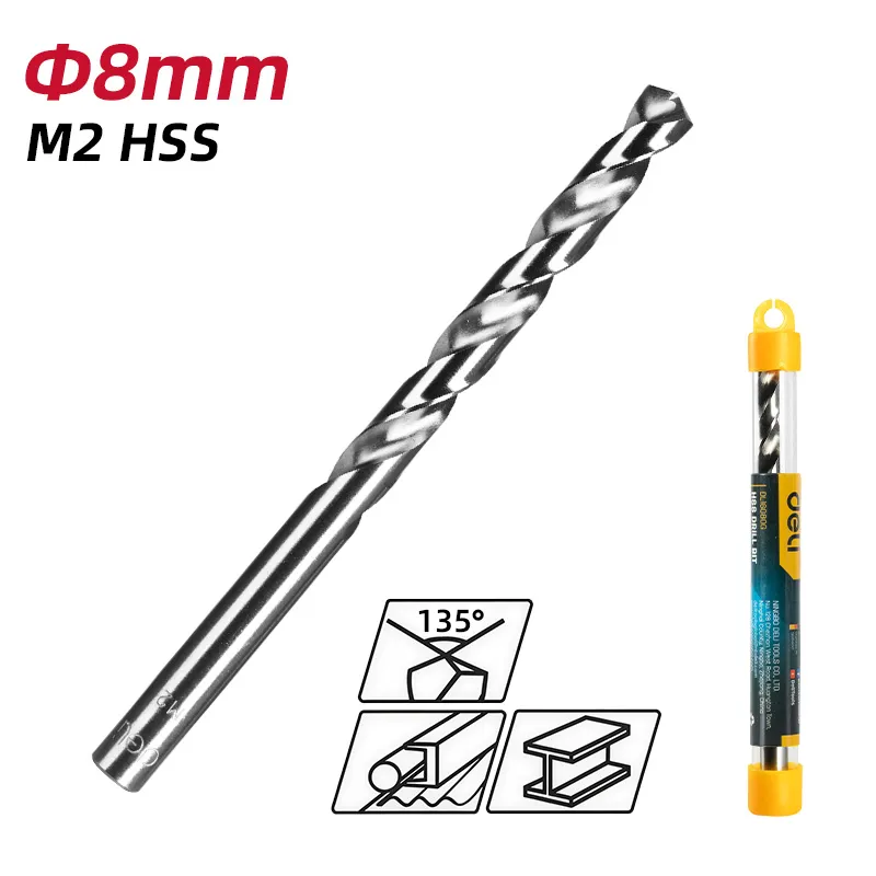 Deli EDL16080G Сверло HSS M2 8mm серебристое