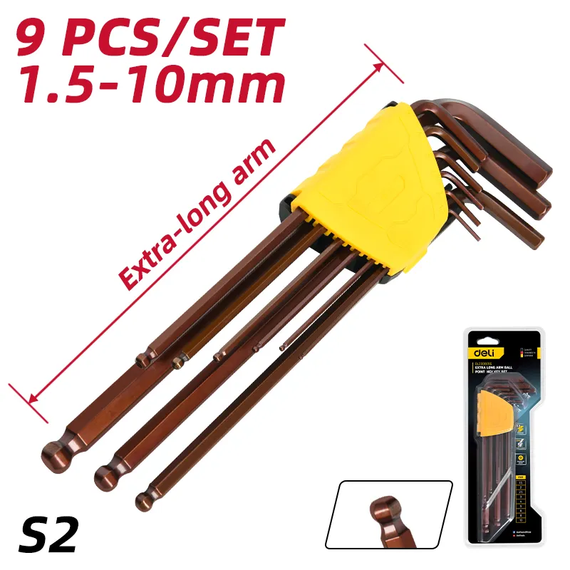 Deli DL230809G Набор из 9 удлиненных шестигранных ключей с шаром 1.5-10mm красный