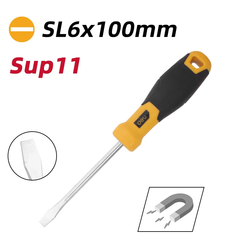 Deli EDL6361001 Отвертка плоская SL6x100mm желтая
