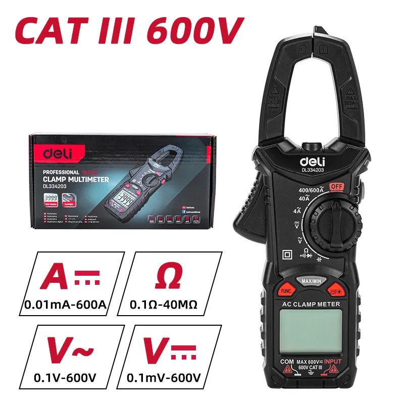 Deli EDL334203 Цифровой мультиметр с зажимом 3 3/4 позиции CAT III 600V Красный