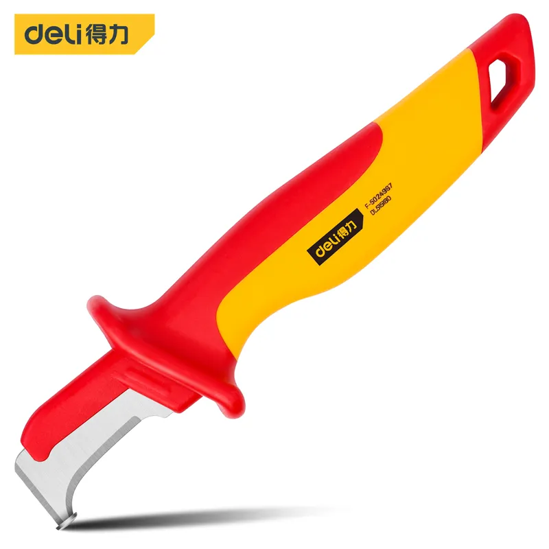Deli DL515180 Изолированный серповидный нож для снятия изоляции кабеля 180mm красный