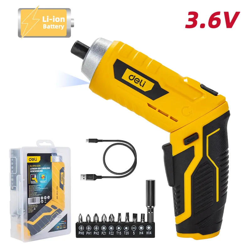 Deli EDL-DP04-E2B1 Литий-ионный аккумуляторный отвертка 3.6V 6.35mm 3N.m желтая