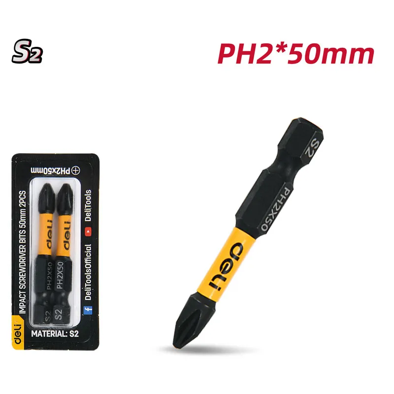 Deli EDL501002Z Набор ударных бит-насадок для отвертки 2 шт PH2x50mm черные