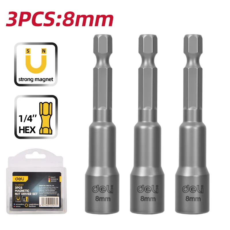 Deli EDL4808T Набор магнитных насадок для гаек 8mm Серебристый