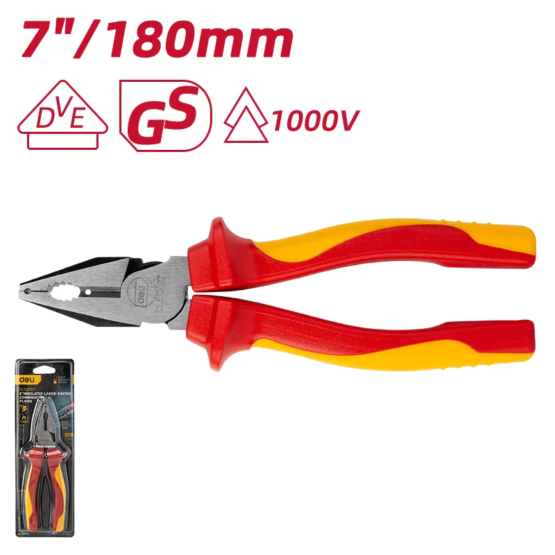 Deli EDL512007 Изолированные комбинированные плоскогубцы 7" Красные