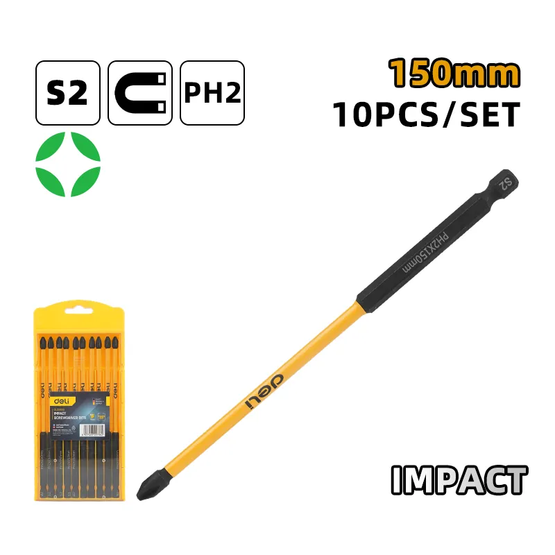 Deli EDL251150 Набор битов отвёртки 10 шт. PH2x150mm чёрный
