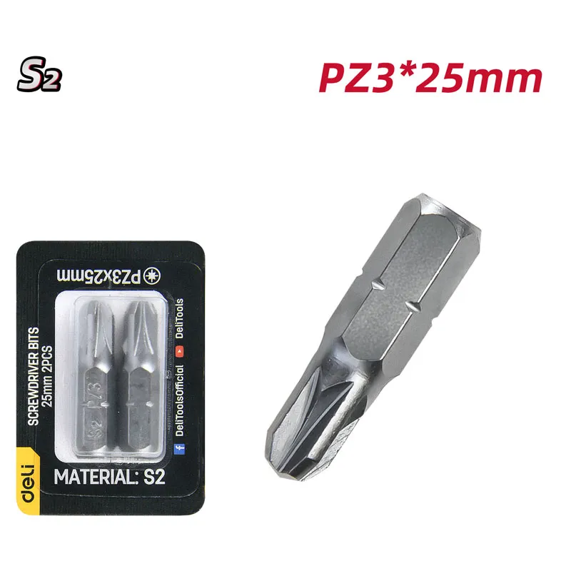 Deli EDL251009 Набор из 2 шт. Бит для отвертки PZ3x25mm Silver