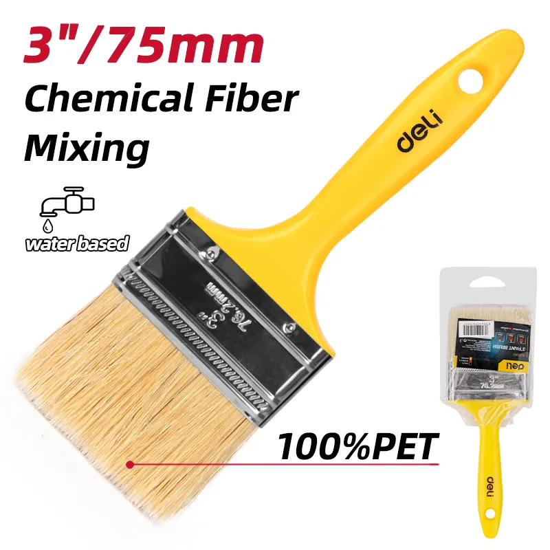 Deli EDL509113 Кисть для краски с пластиковой ручкой Размер: 3" Желтая