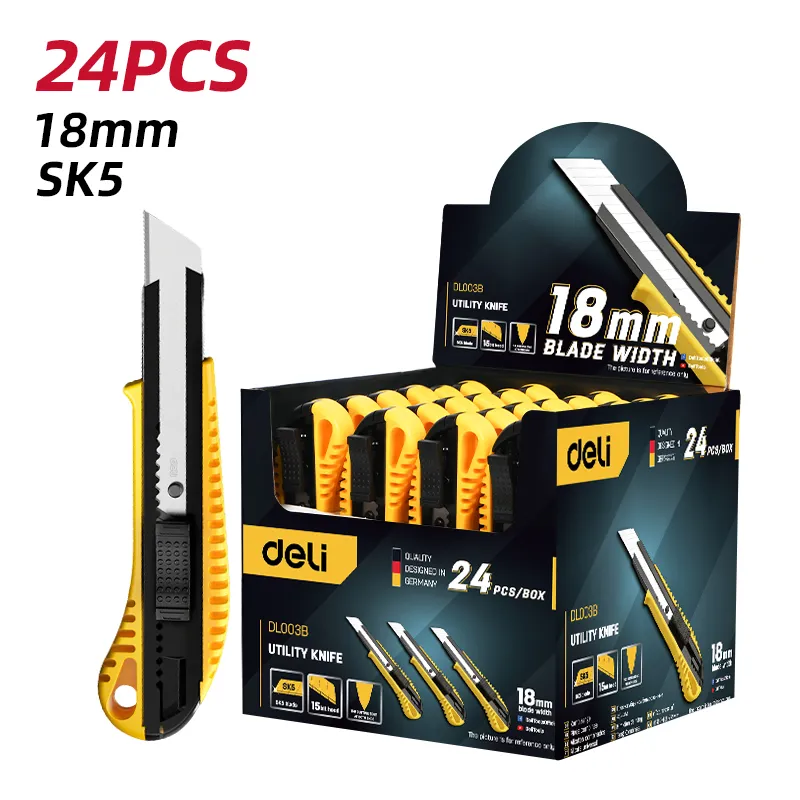 Deli DL003B Набор ножей 24 шт. 18mm Cutter Set 18mm/SK5 Yellow