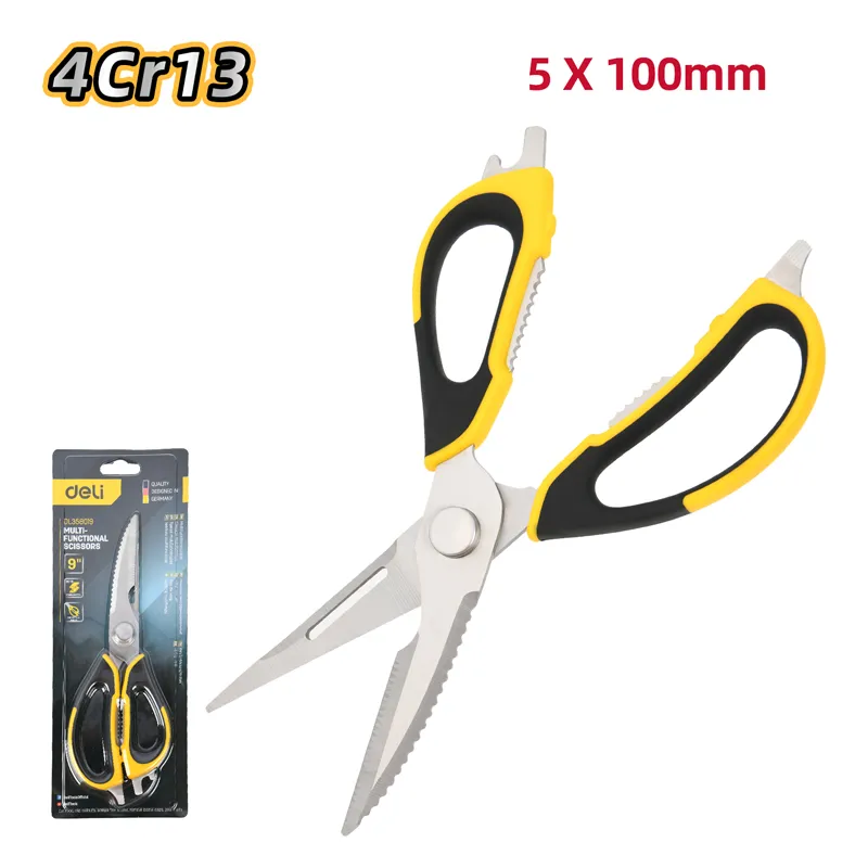 Deli EDL358019 Многофункциональные ножницы 5×100mm желтые