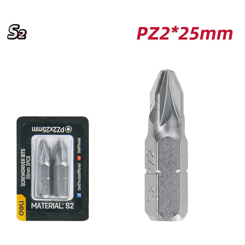 Deli EDL251008 Набор из 2 битов отвертки PZ2x25mm серебристый
