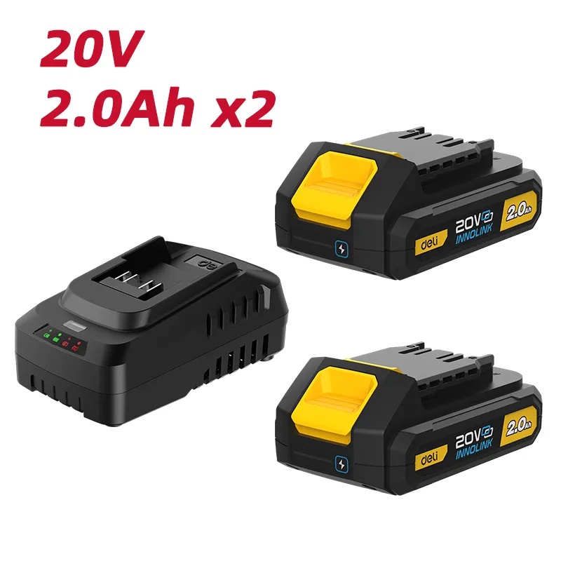 Deli EDL-CM20A2E Набор литий-ионного аккумулятора и зарядного устройства 20V 2Ah*2 Yellow