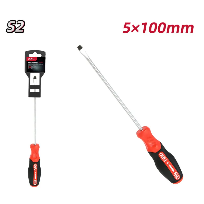 Deli EDL3444 Отвертка плоская SL5x100mm красная