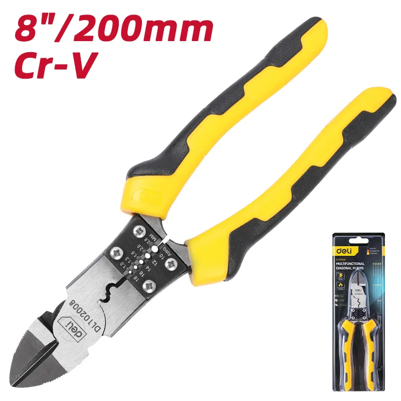 Deli EDL102008 Многофункциональные диагональные кусачки 8"(200mm) желтые