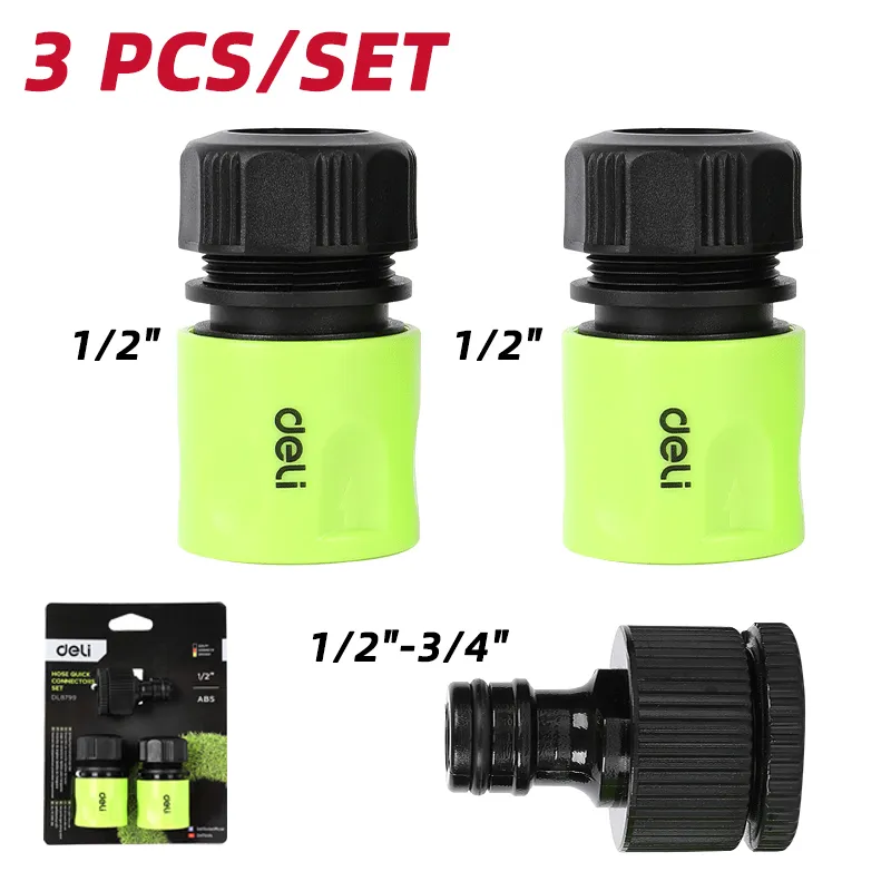 Deli EDL8799 Набор быстрых соединителей для шланга 3 шт. 1/2"+3/4" Зеленый