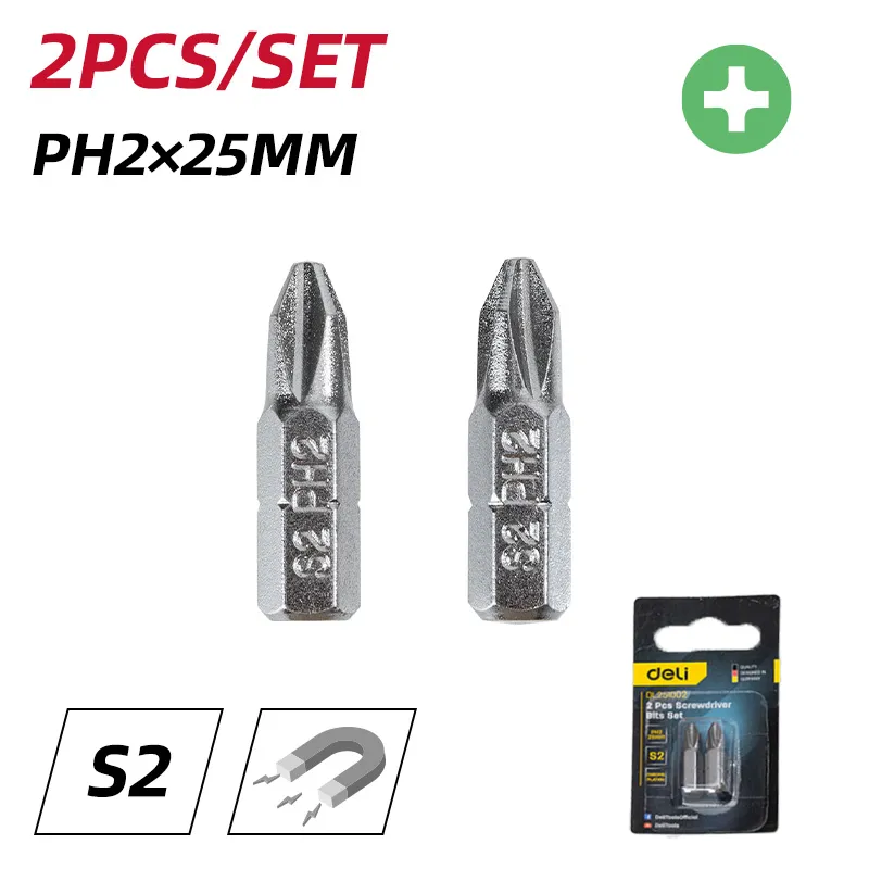 Deli EDL251002 Набор бит отверток 2 шт PH2x25mm Silver