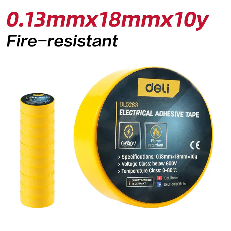 Deli EDL5263 Изоляционная лента 0.13mmx18mmx10y желтая