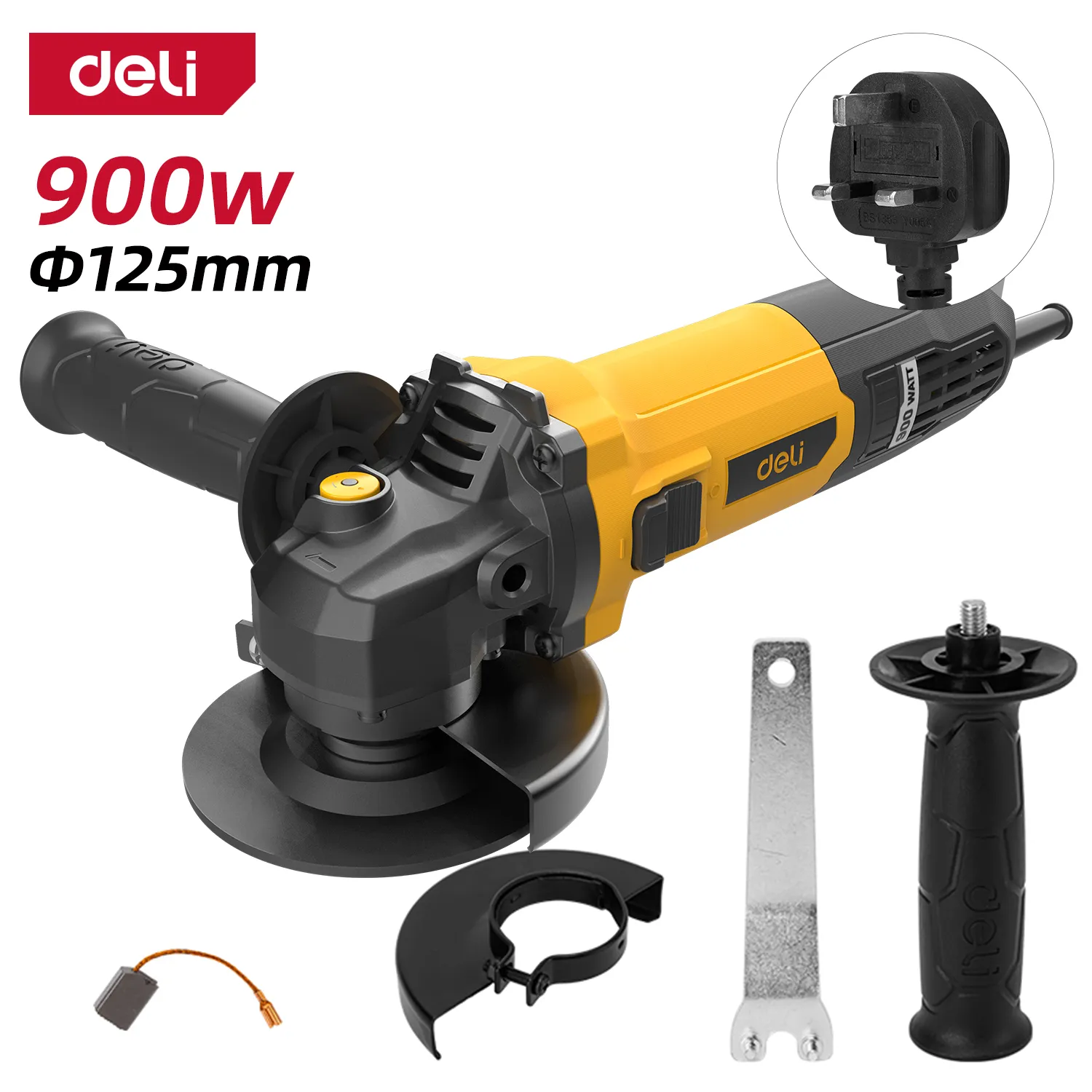 Deli EDL-JM125-E1 Болгарка 900W 125mm боковая BS 15 Yellow