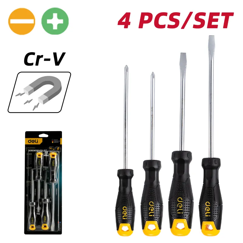 Deli DL620004 Набор из 4 отверток SL5/PH1×100mm SL6/PH2×150mm желтый