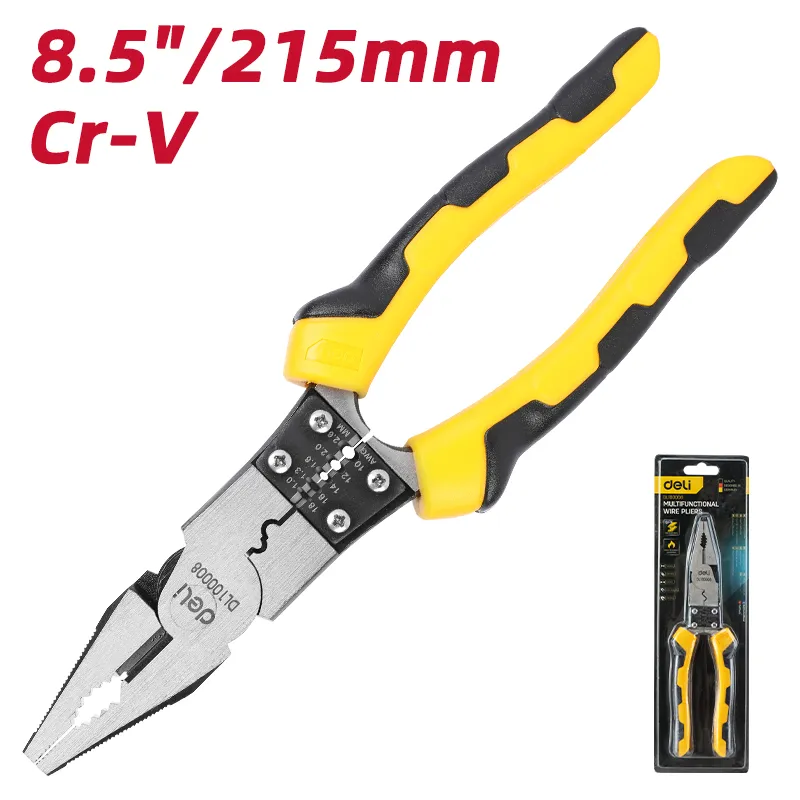 Deli EDL100008 Многофункциональные комбинированные плоскогубцы 8.5"(215mm) желтые