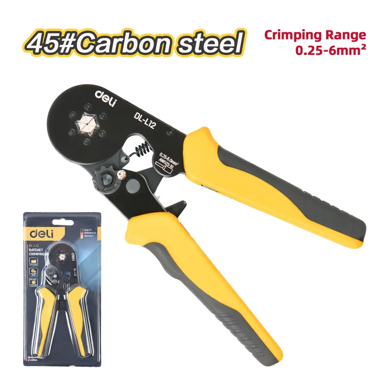 Deli DL-L12 Трещоточные клещи для обжима Диапазон обжима: 0.25-6mm Желтые