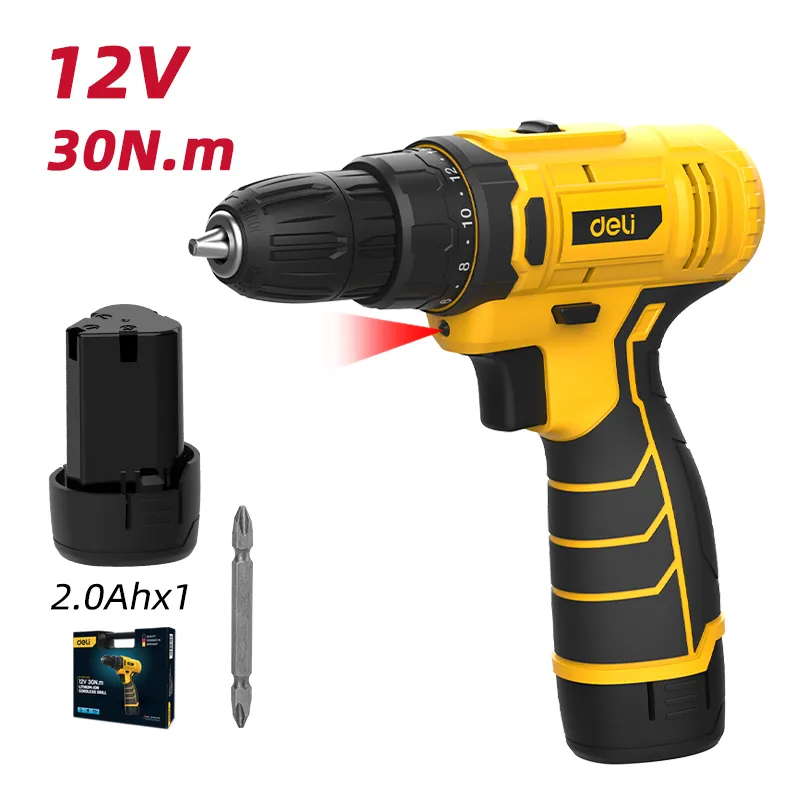 Deli DL-DZ12-5A2 Литий-ионная беспроводная дрель 12V 30N.m желтая