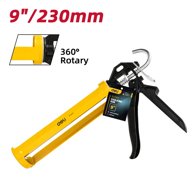 Deli EDL2370 Пистолет для герметика "9" 230mm A3 steel + aluminum" Желтый