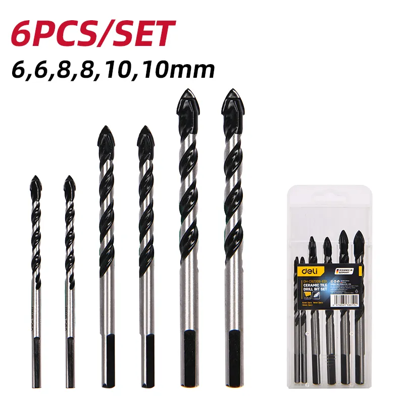 Deli DH-CBZ006-ED1 Набор сверл по керамической плитке 6/6/8/8/10/10mm Black