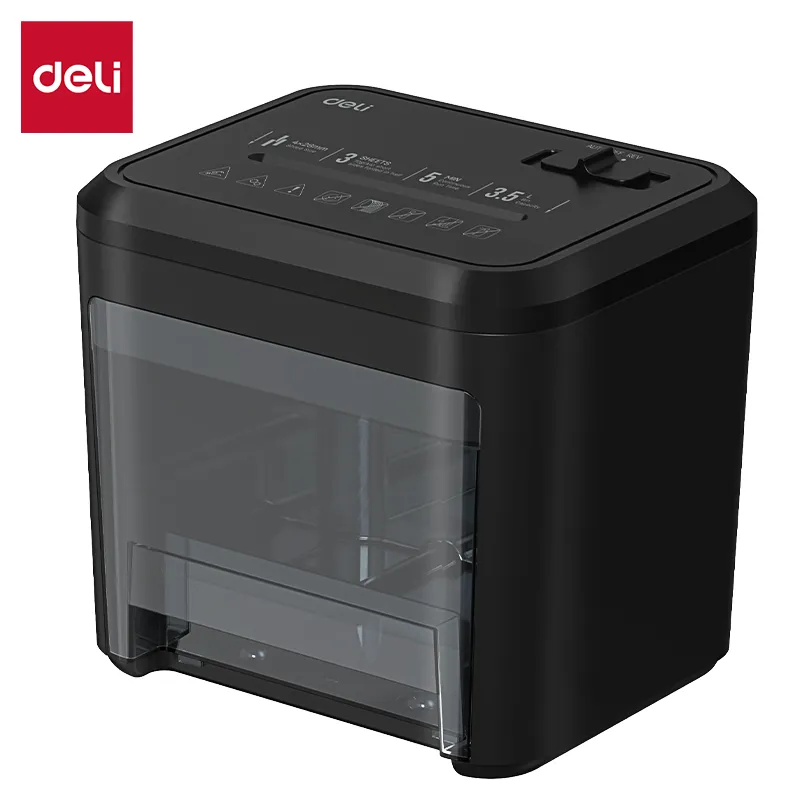 Deli T002 шредер -小型шредер (3 листа сложенные пополам по коротким сторонам/3.5L/4*28 Black)