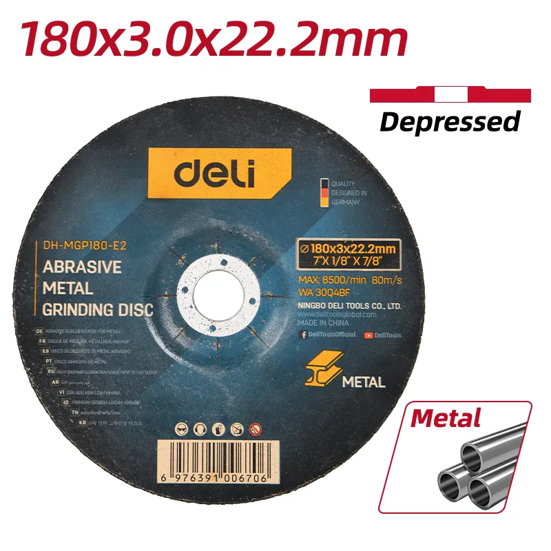 Deli EDH-MGP180-E2 Абразивный металлический шлифовальный диск 180x3.0x22.2mm черный
