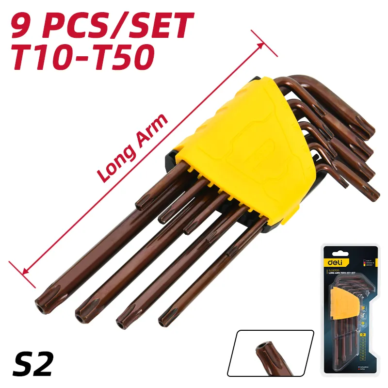 Deli EDL230707G Набор из 9 шт. удлиненных ключей Torx T10-T50 красные