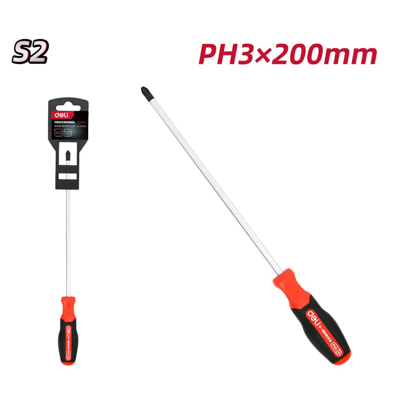 Deli EDL3464 Отвертка Phillips PH3×200mm Red