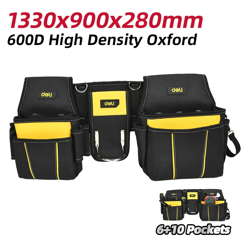 Deli EDLP10 Пояс электрика Electrician Tool Belt черный+желтый