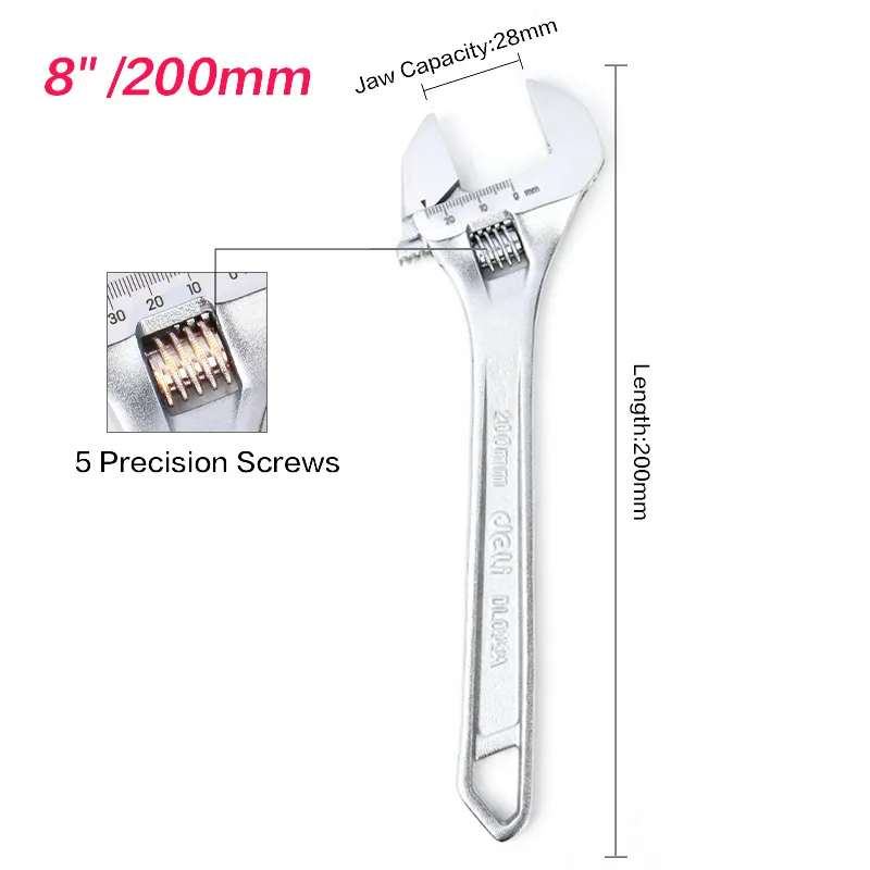 Deli EDL008A Регулируемый гаечный ключ 8" серебристый