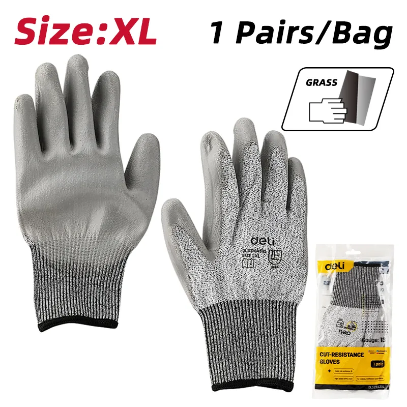 Deli EDL521043XL Порезостойкие перчатки XL серые