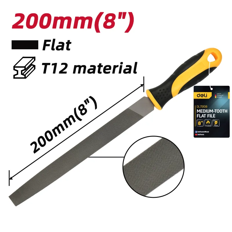 Deli EDL75108 Плоский напильник со средним зубом 8" (200мм) желтый