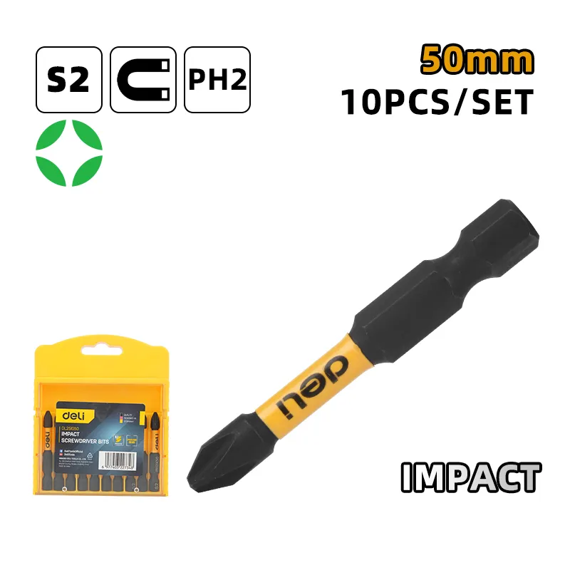 Deli EDL251050 Набор ударных бит-отверток 10 шт PH2x50mm черный