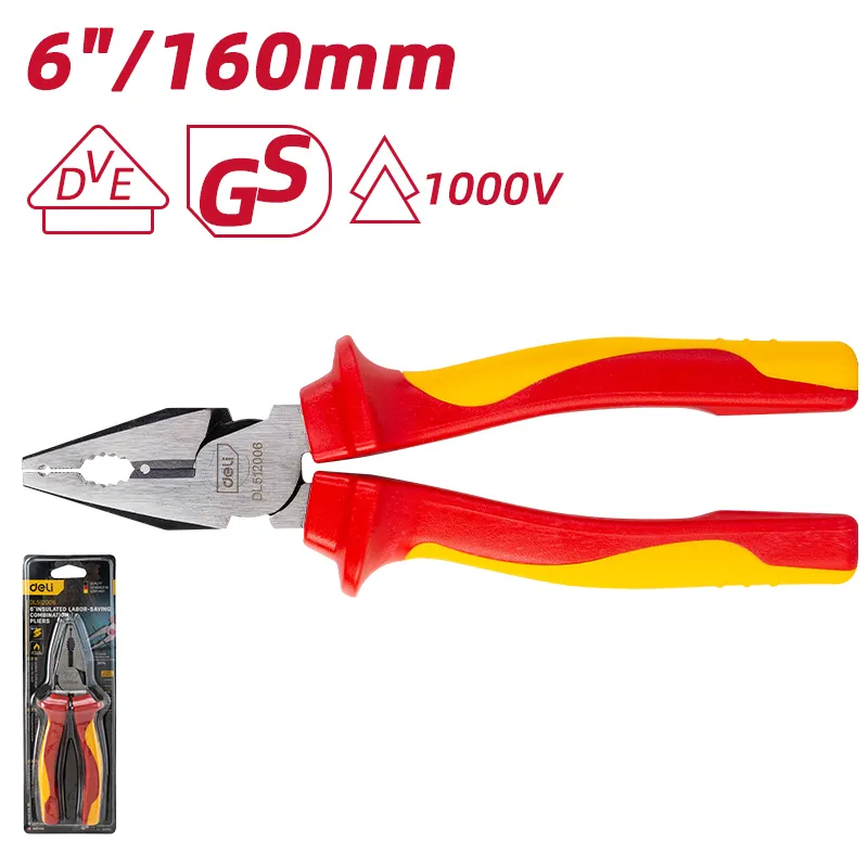 Deli EDL512006 Изолированные комбинированные плоскогубцы с облегченной конструкцией 6" красные