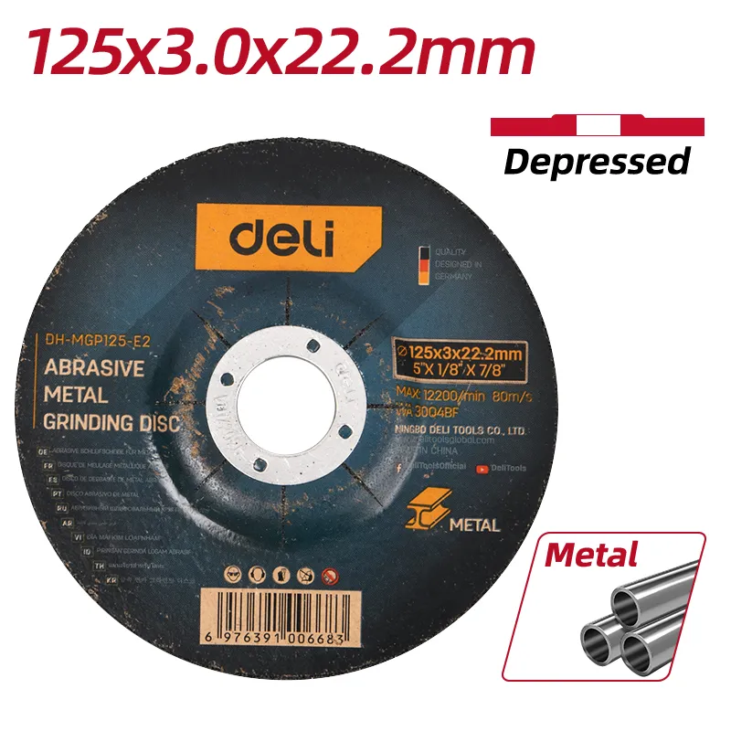 Deli EDH-MGP125-E2 Абразивный металлический шлифовальный диск 125x3.0x22.2mm Black