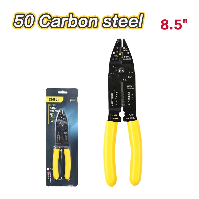 Deli EDL2661 Многофункциональный инструмент для снятия изоляции 7-В-1 8.5" Желтый
