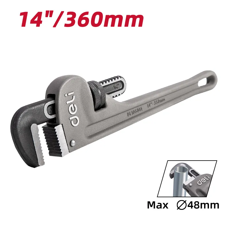 Deli EDL105014 Трубный ключ 14" с алюминиевой рукояткой серый