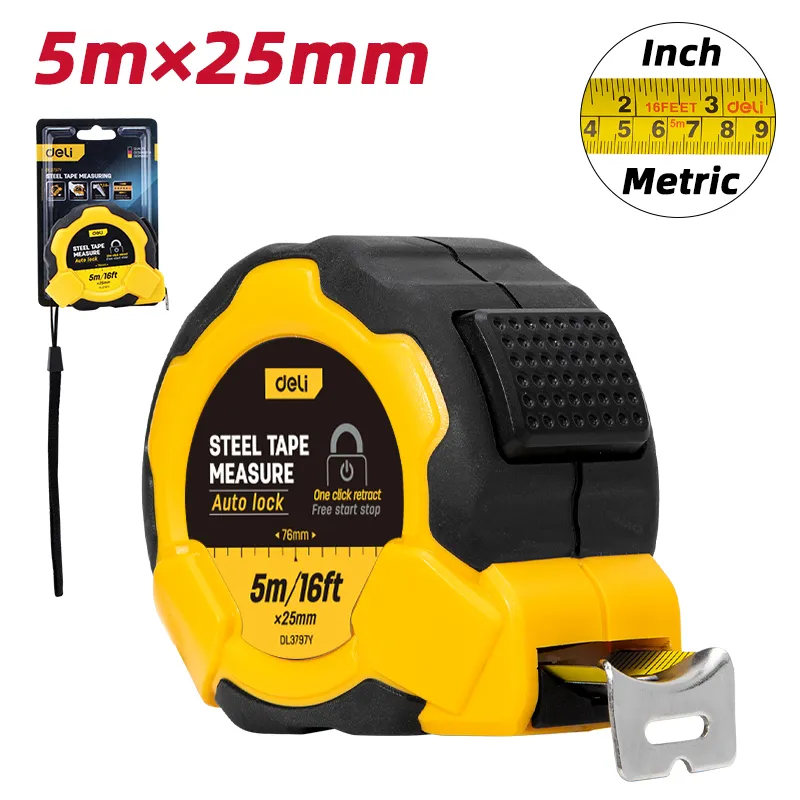 Deli EDL3797Y Стальная рулетка 5m*25mm желтая