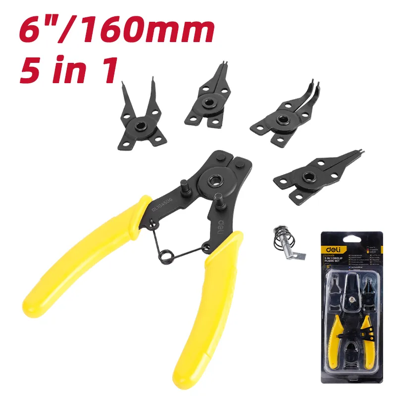 Deli EDL104506 Универсальные щипцы для стопорных колец 6" Черные
