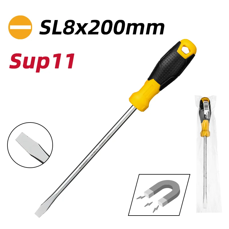 Deli EDL6382001 Отвёртка шлицевая SL8x200mm жёлтая