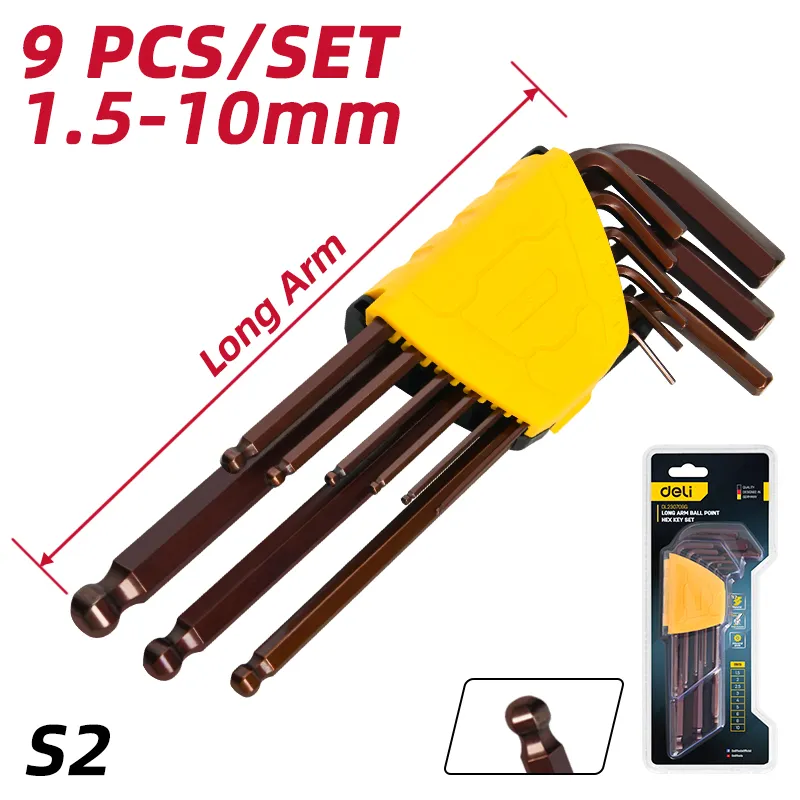 Deli EDL230709G Набор из 9 шестигранных ключей с шаровым концом 1.5-10mm Red
