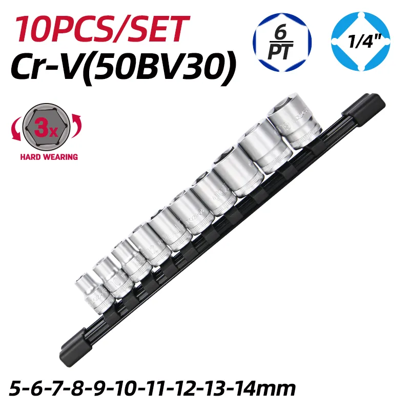 Deli EDQ41010S Набор стандартных головок 10 ПК. 1/4" Dr. 5-6-7-8-9-10-11-12-13-14mm серебристый
