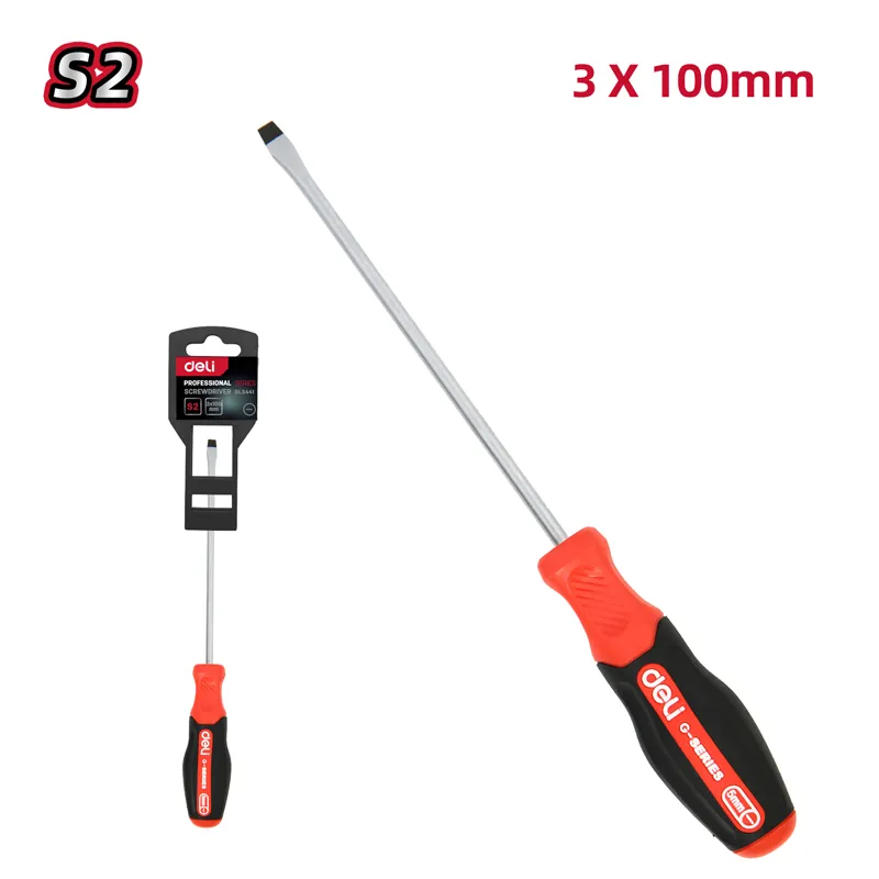 Deli EDL3441 Отвертка шлицевая SL3x100mm красная
