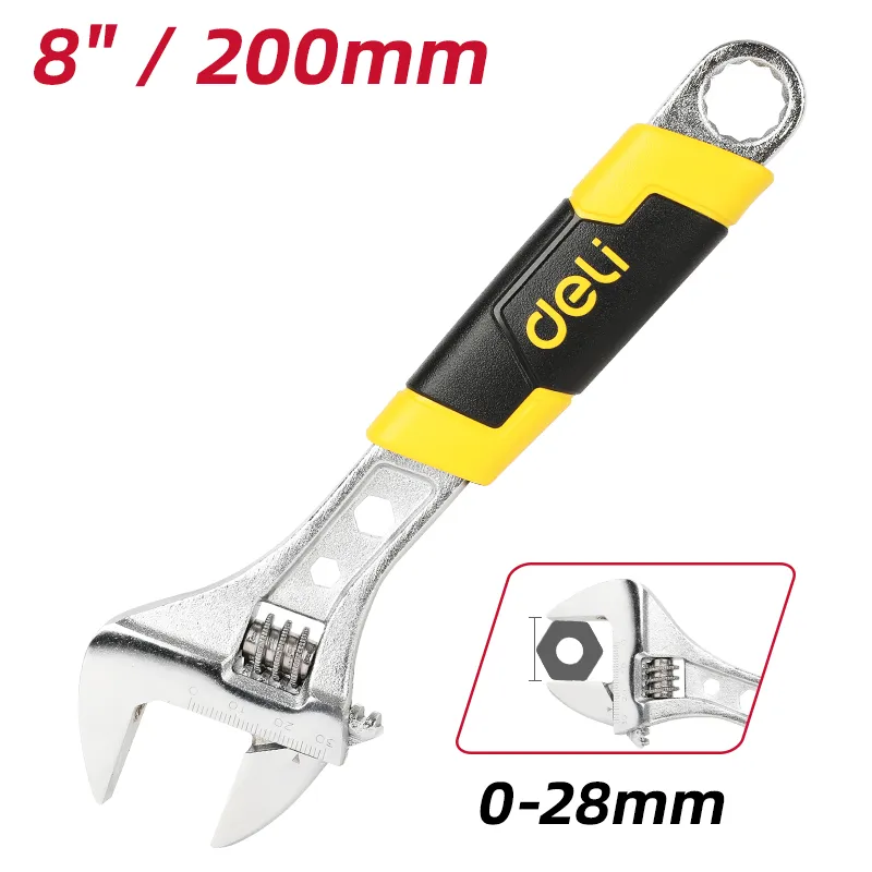 Deli EDL30108 Разводной ключ 8"-200(mm) желтый+черный