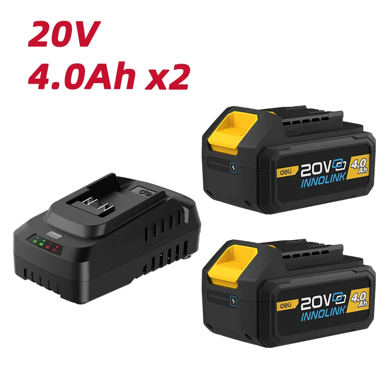 Deli EDL-CM20A4E Набор литий-ионных аккумуляторов и зарядного устройства 20V 4Ah*2 Yellow